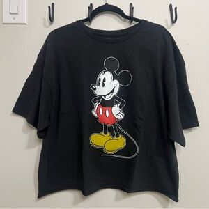 Disney Black Mickey Mouse Cropped Graphic Tee Shirt Lounge Active Comfy Active